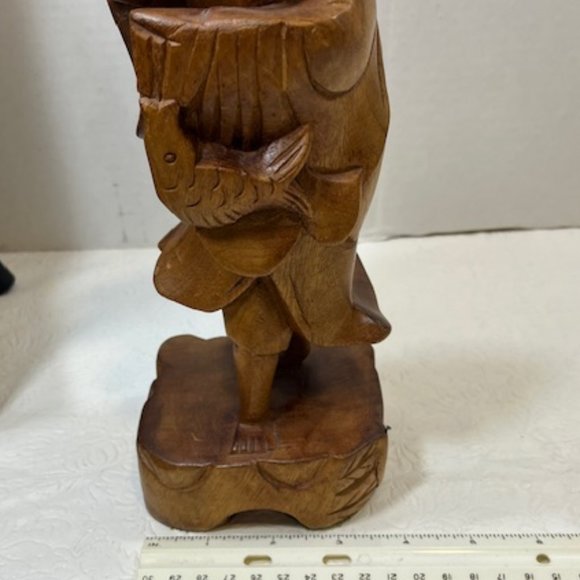 VTG Hand Carved Wood Fisherman Sculpture 12" Tall - Picture 10 of 13